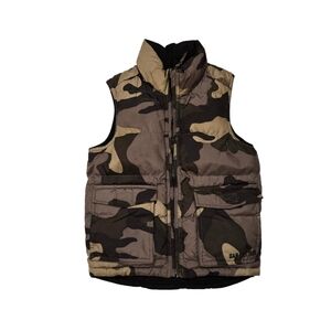 GAP green and brown camo/black reversible puffer vest boy's small